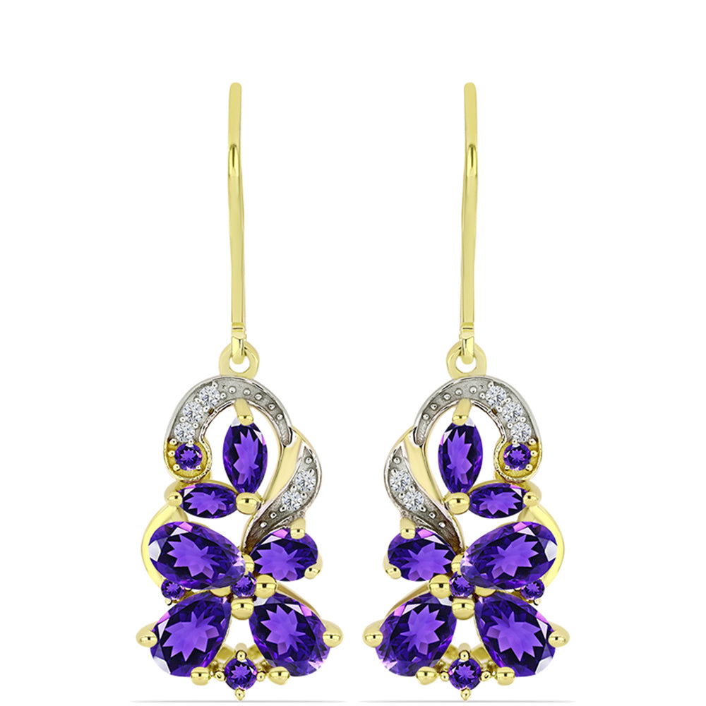 Goldplattierte Silberohrringe mit marokkanischem Amethyst und weißem Topas