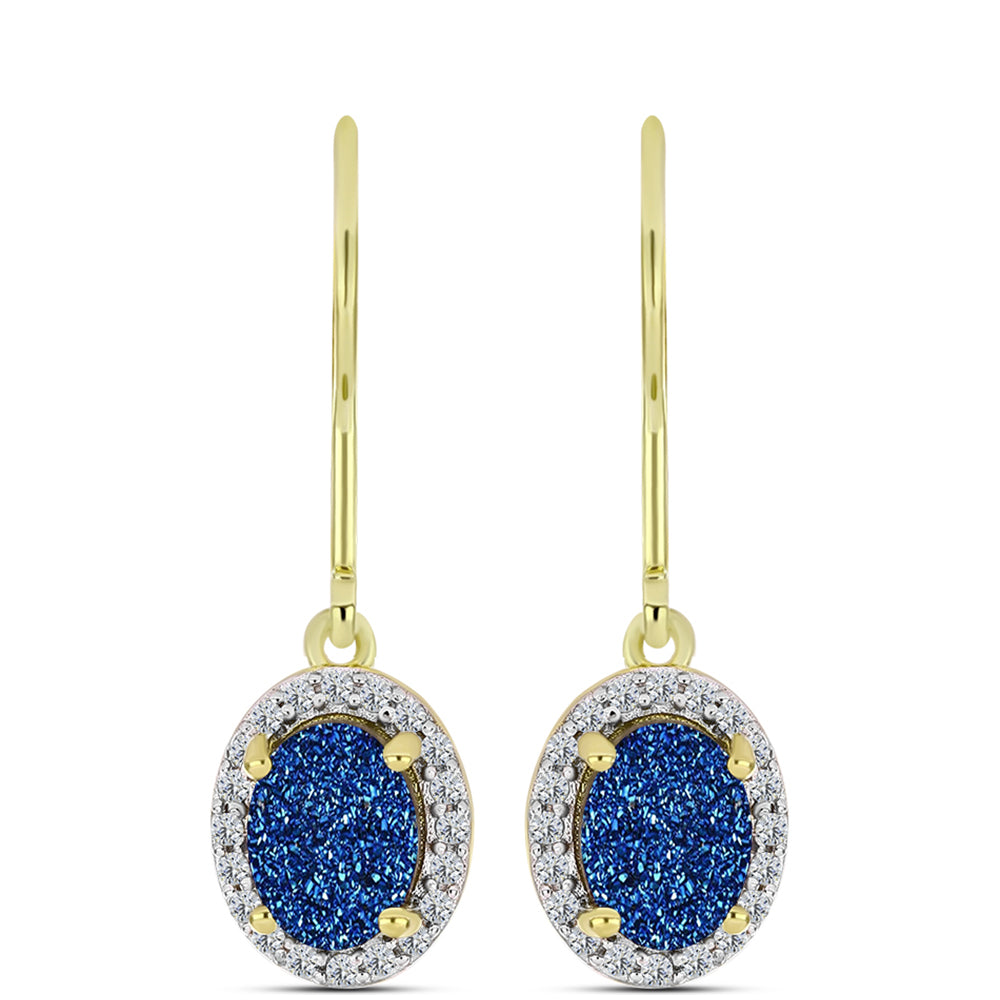 Goldplattierte Silberohrringe mit blauer Druse und weißem Topas