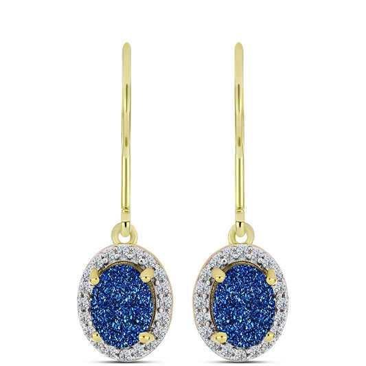 Goldplattierte Silberohrringe mit blauer Druse und weißem Topas