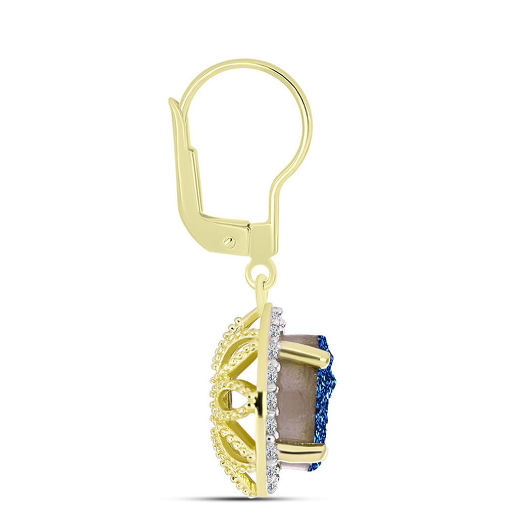 Goldplattierte Silberohrringe mit blauer Druse und weißem Topas 2 