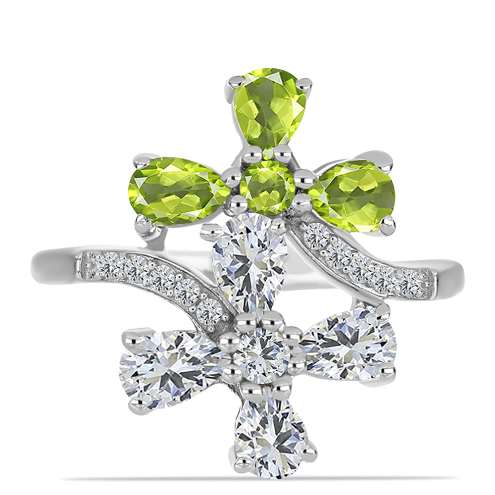 Silberring mit Peridot aus Changbai und weißem Topas 1 