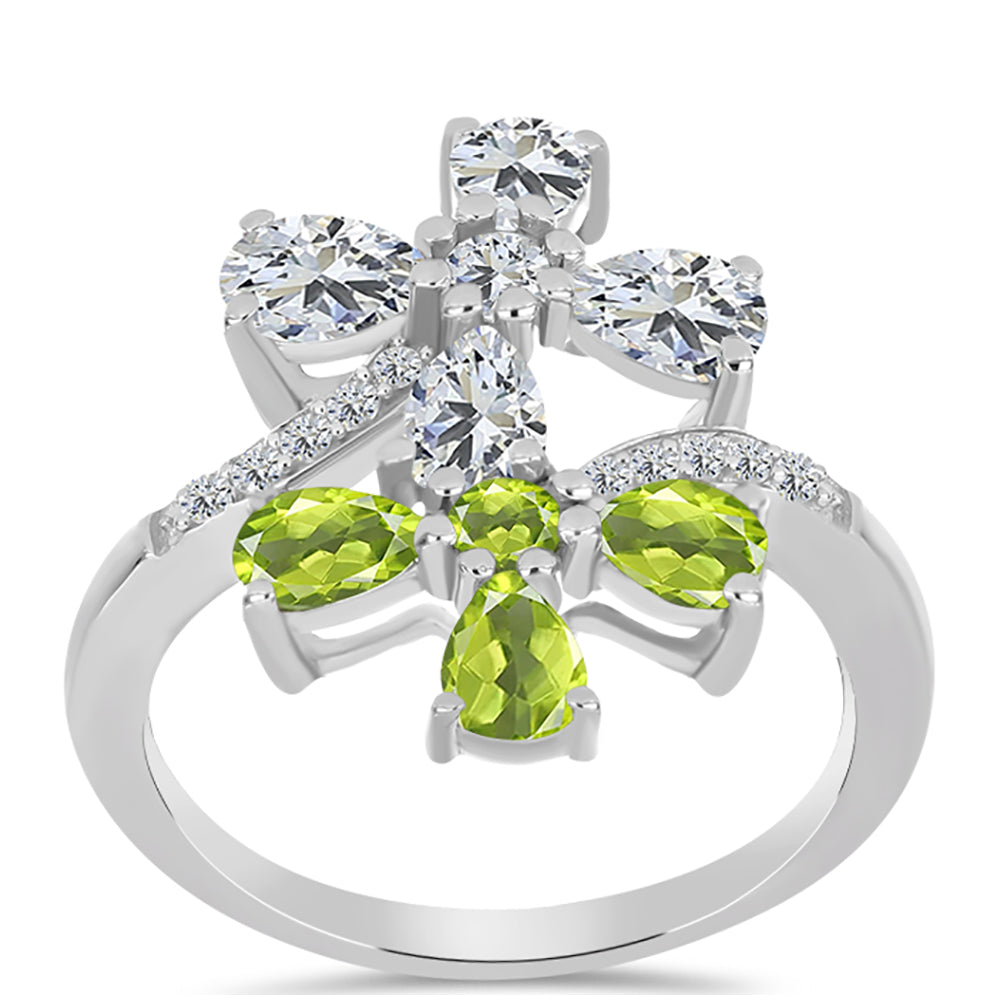 Silberring mit Peridot aus Changbai und weißem Topas 3 