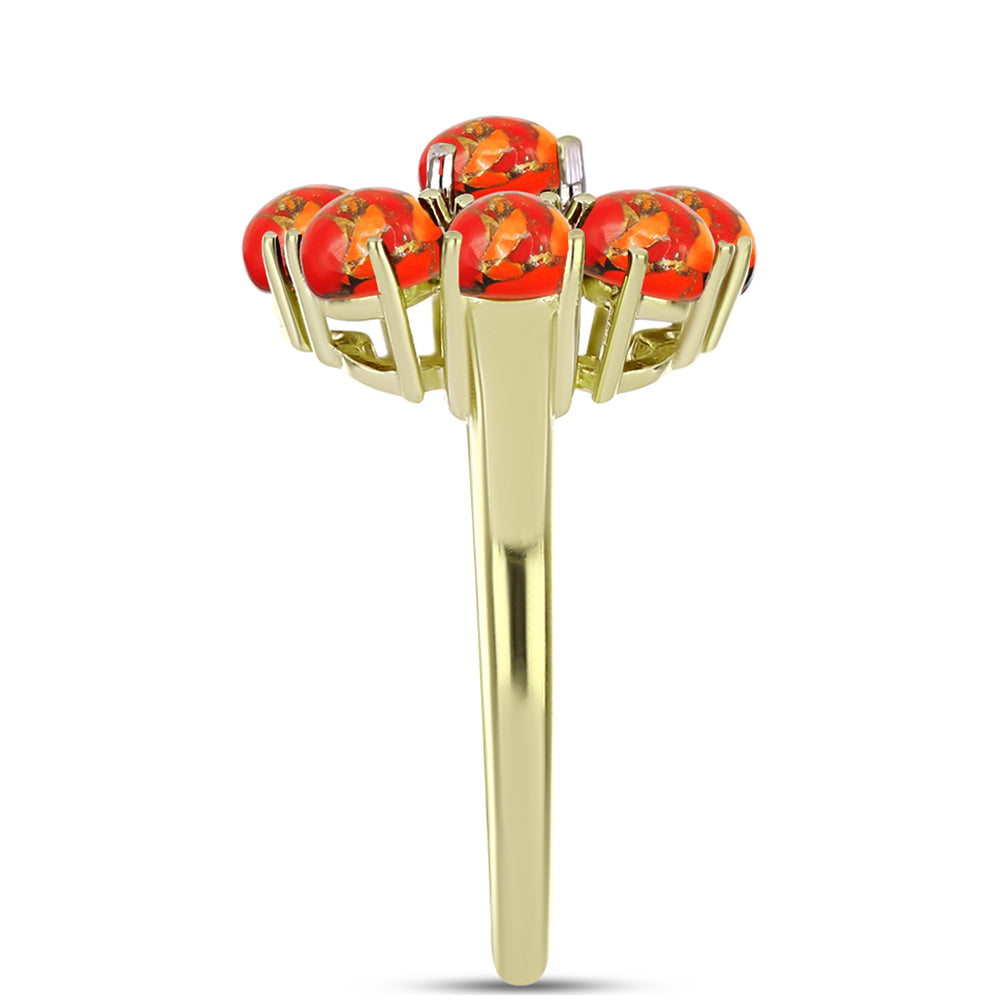 Goldplattierter Silberring mit Mohave-Türkis und weißem Topas