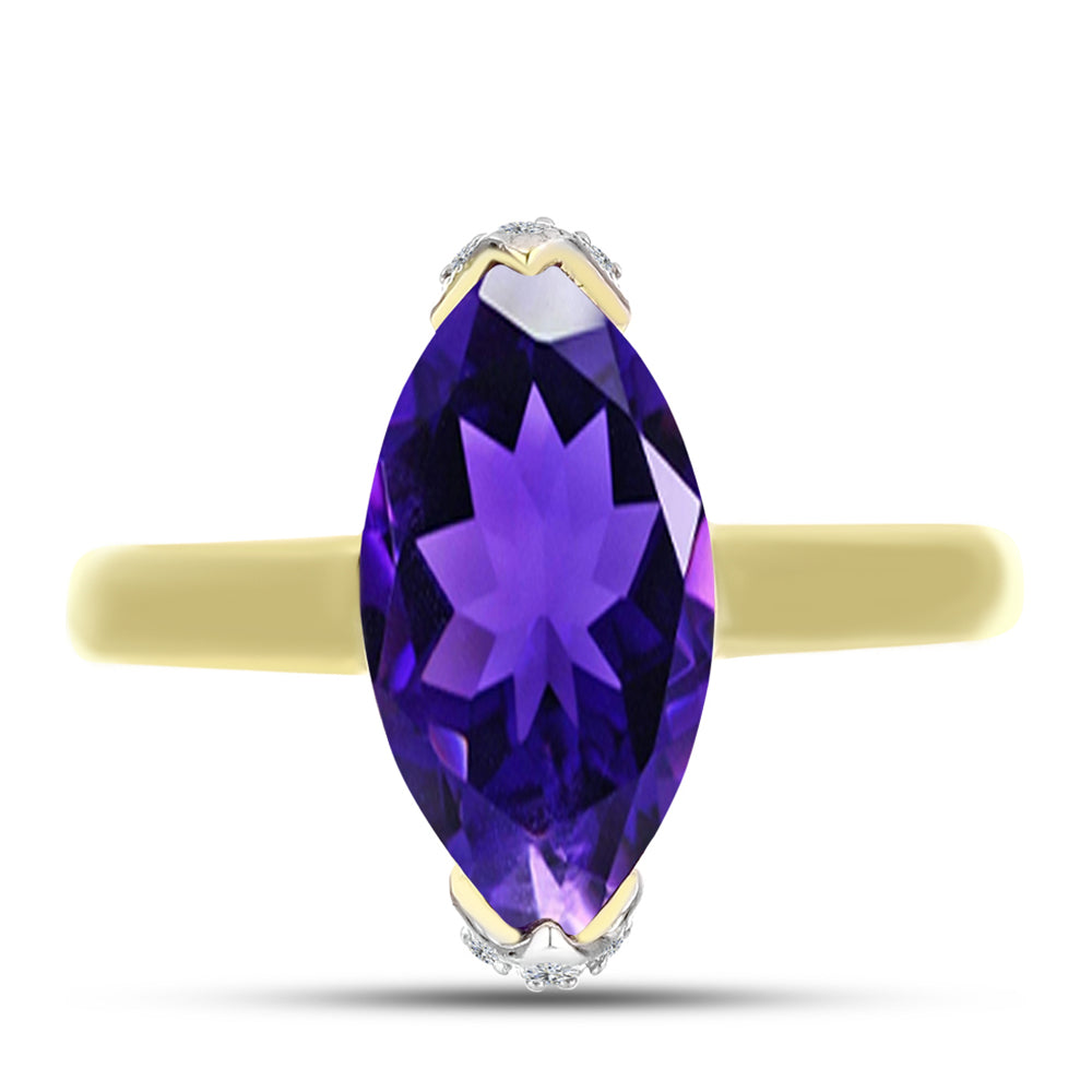 Goldplattierter Silberring mit marokkanischem Amethyst und weißem Topas 1 