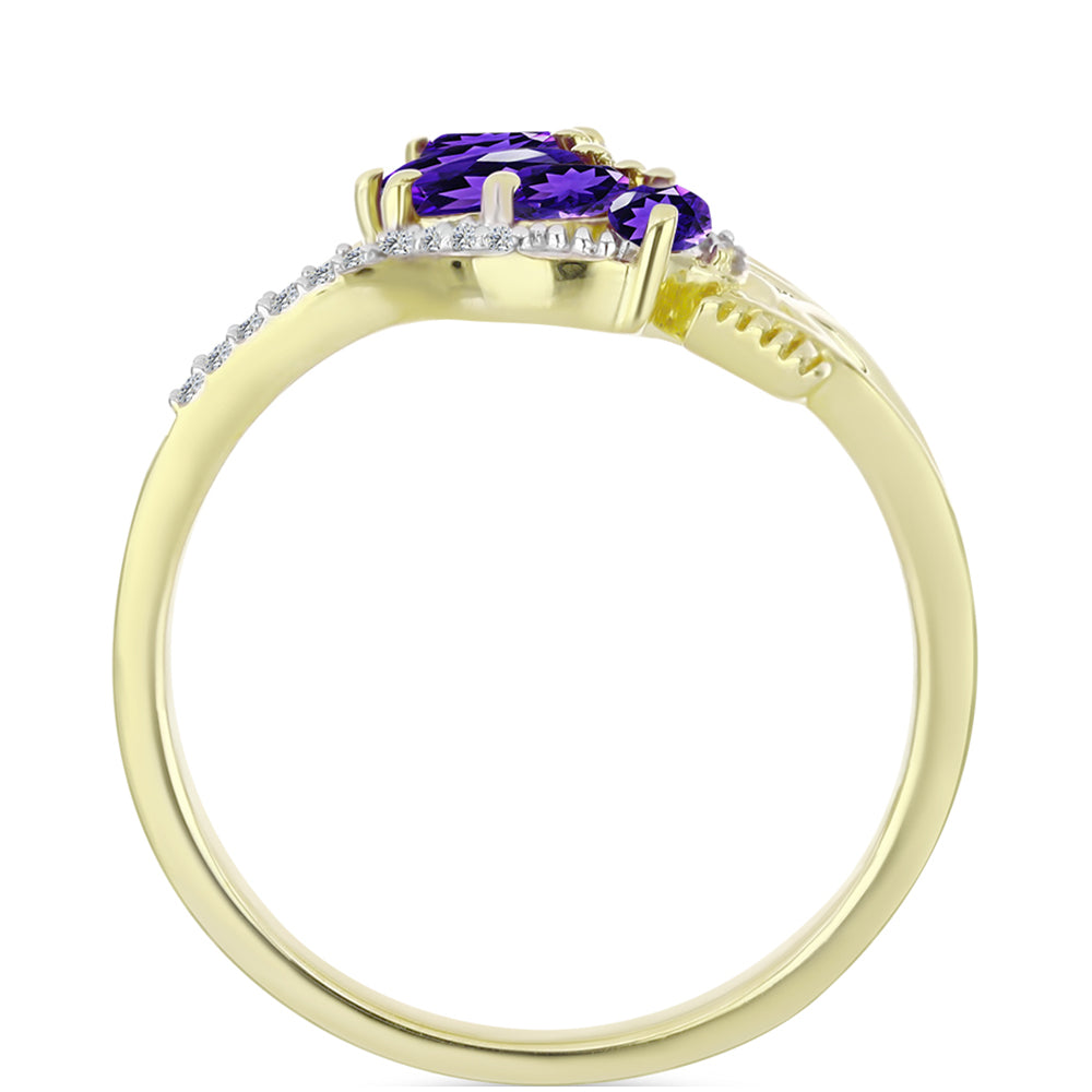 Goldplattierter Silberring mit marokkanischem Amethyst und weißem Topas 2 