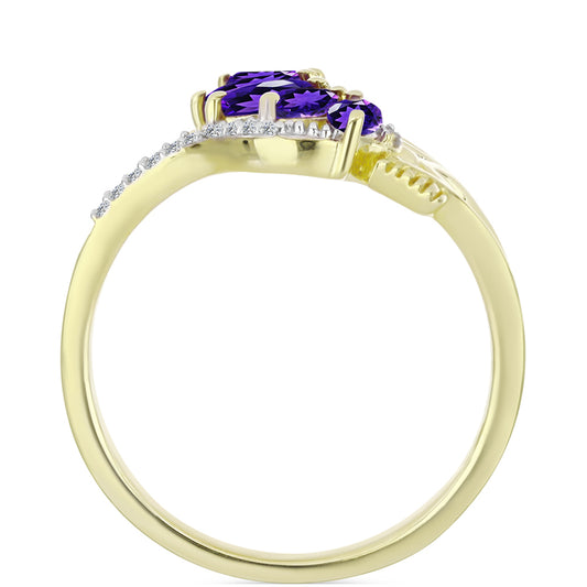 Goldplattierter Silberring mit marokkanischem Amethyst und weißem Topas