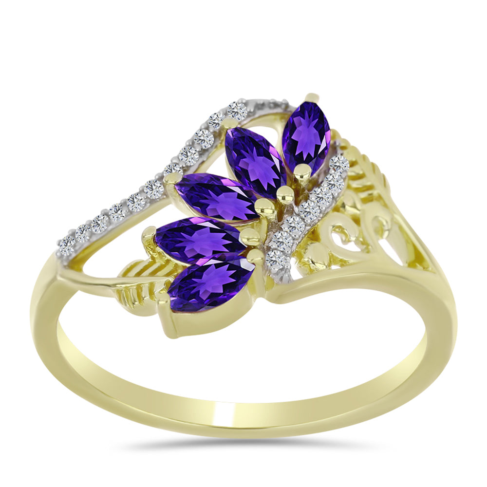 Goldplattierter Silberring mit marokkanischem Amethyst und weißem Topas 3 