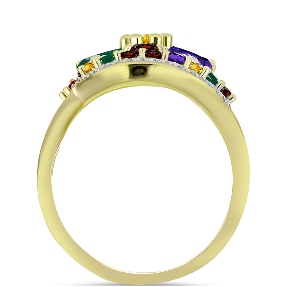 Goldplattierter Silberring mit marokkanischem Amethyst und Zitrin aus dem Ural