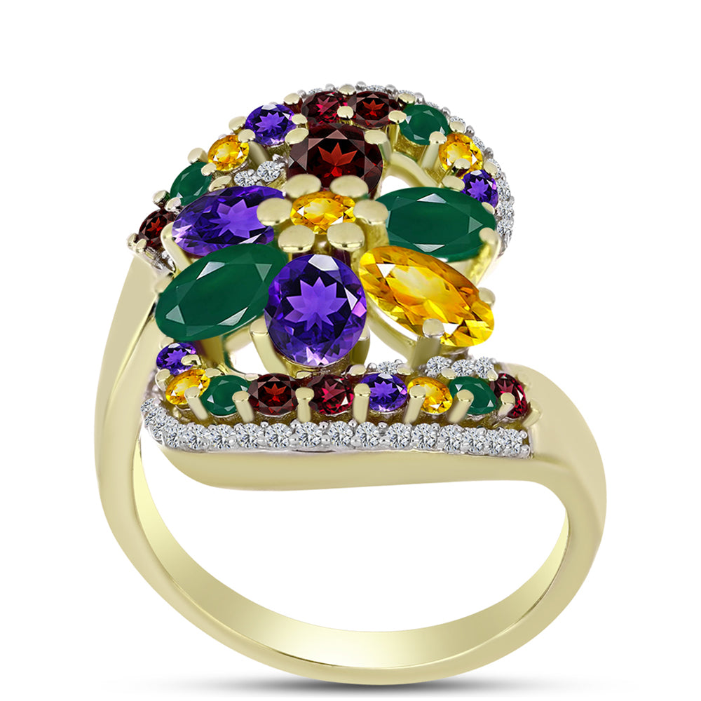 Goldplattierter Silberring mit marokkanischem Amethyst und Zitrin aus dem Ural