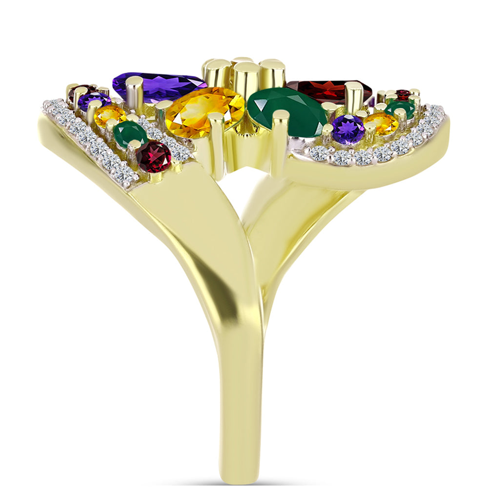 Goldplattierter Silberring mit marokkanischem Amethyst und Zitrin aus dem Ural
