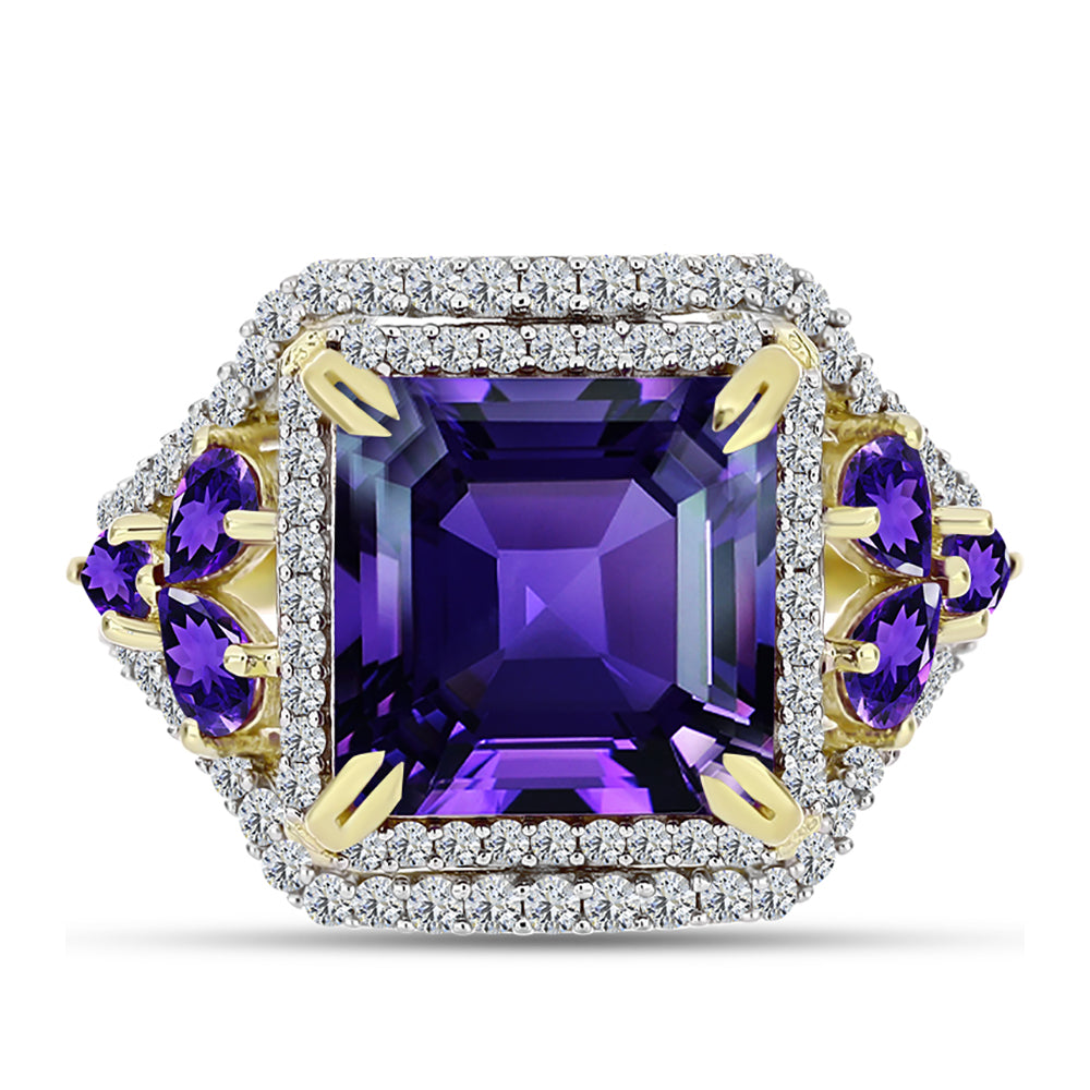 Goldplattierter Silberring mit marokkanischem Amethyst und weißem Topas 1 