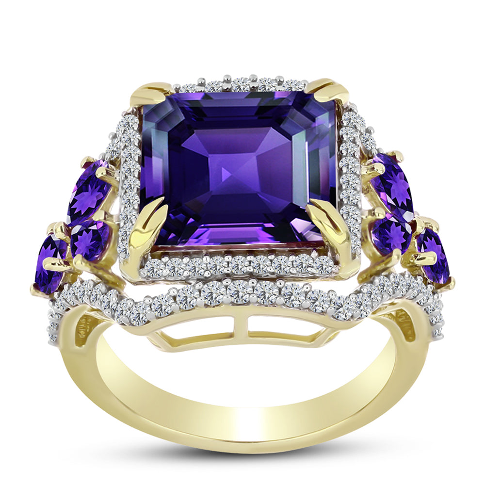 Goldplattierter Silberring mit marokkanischem Amethyst und weißem Topas 3 