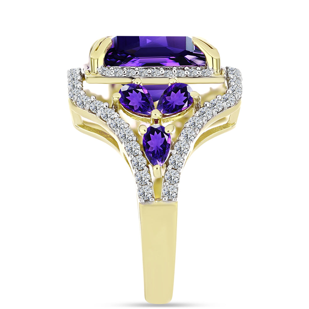 Goldplattierter Silberring mit marokkanischem Amethyst und weißem Topas 4 