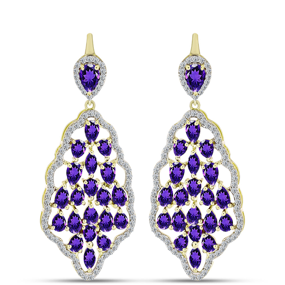 Goldplattierte Silberohrringe mit marokkanischem Amethyst und weißem Topas 1 