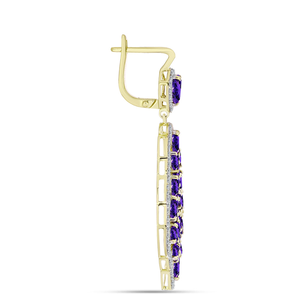 Goldplattierte Silberohrringe mit marokkanischem Amethyst und weißem Topas