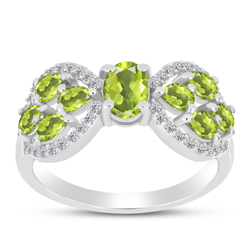 Silberring mit Peridot aus Changbai und weißem Topas 2 