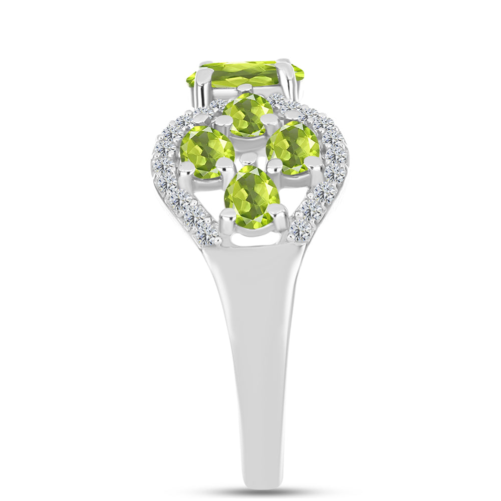 Silberring mit Peridot aus Changbai und weißem Topas