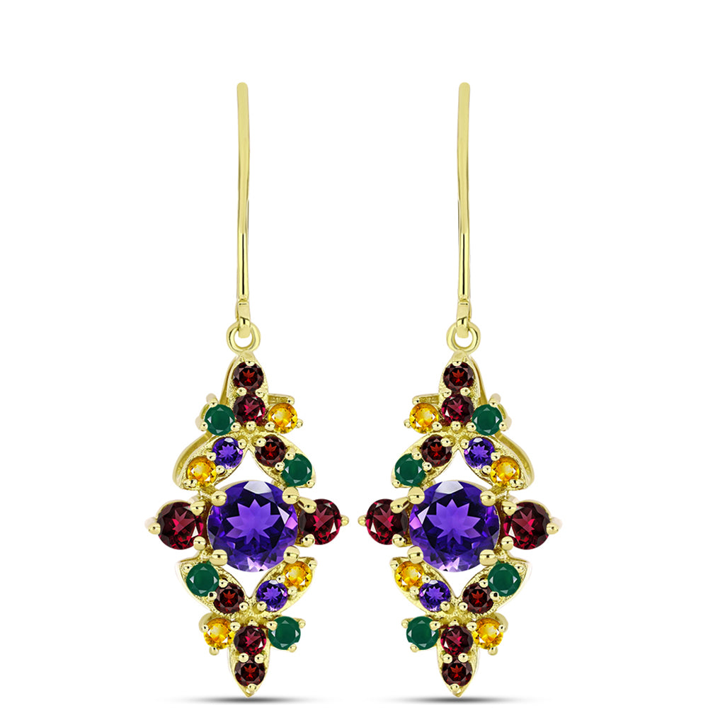 Goldplattierte Silberohrringe mit marokkanischem Amethyst und Rhodolith aus Moatize 1 