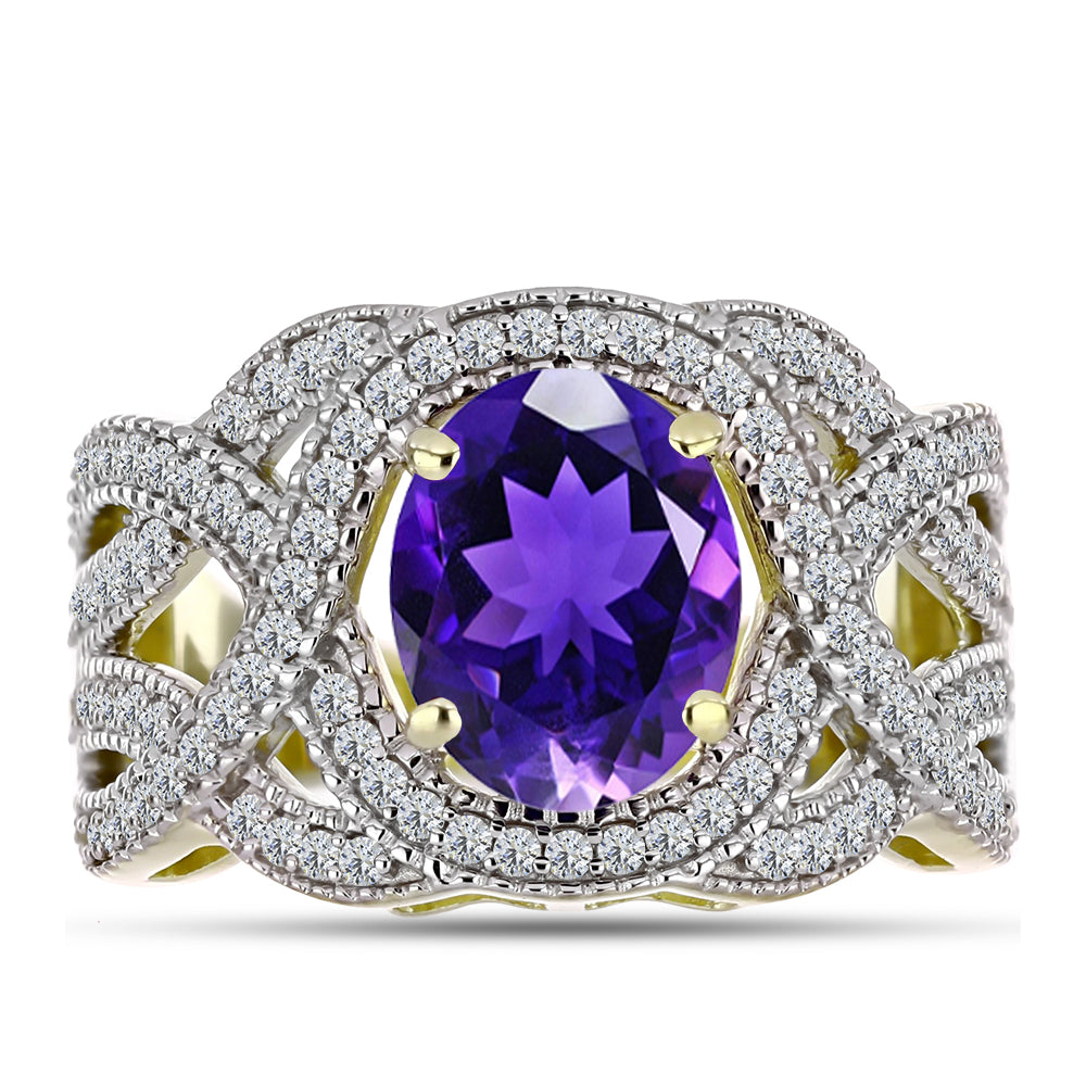 Goldplattierter Silberring mit marokkanischem Amethyst und weißem Topas