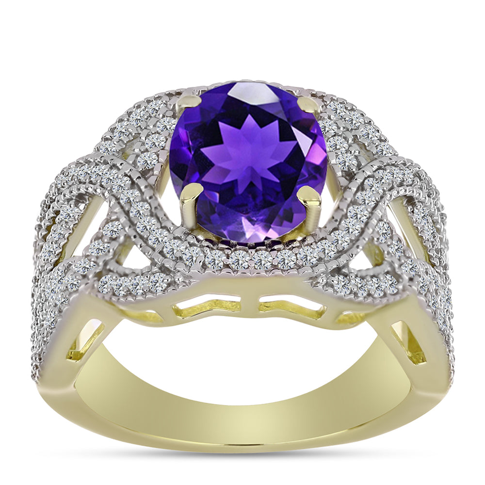 Goldplattierter Silberring mit marokkanischem Amethyst und weißem Topas 3 