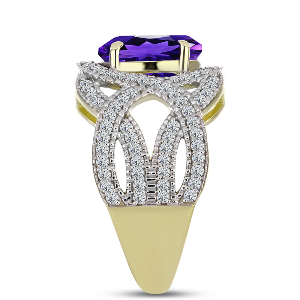 Goldplattierter Silberring mit marokkanischem Amethyst und weißem Topas