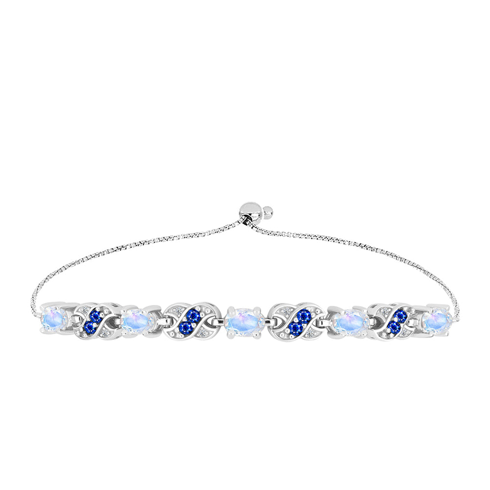 Silberarmband mit australischem blauem Saphir und Regenbogenmondstein 1 