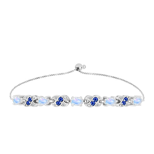 Silberarmband mit australischem blauem Saphir und Regenbogenmondstein