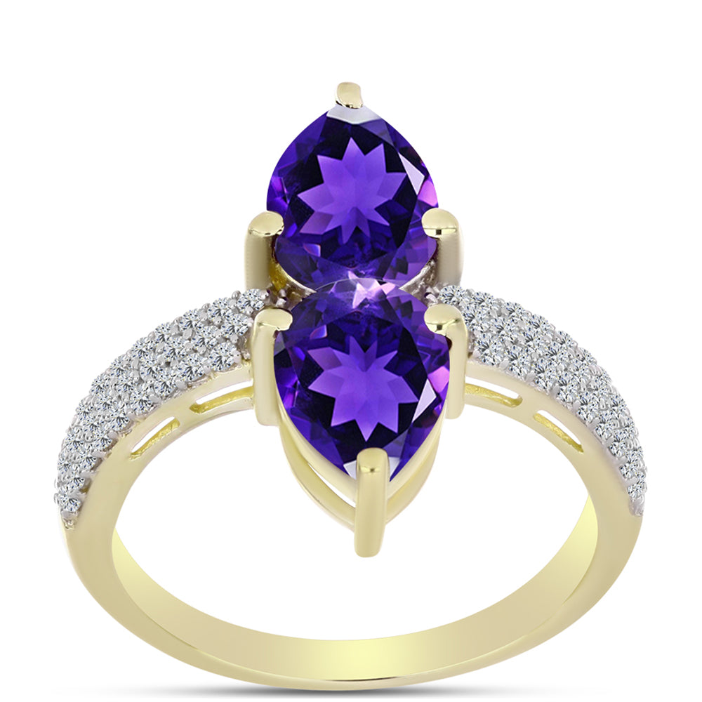 Goldplattierter Silberring mit marokkanischem Amethyst und weißem Topas