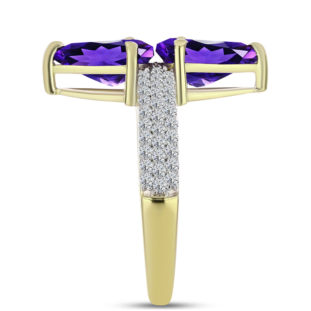 Goldplattierter Silberring mit marokkanischem Amethyst und weißem Topas