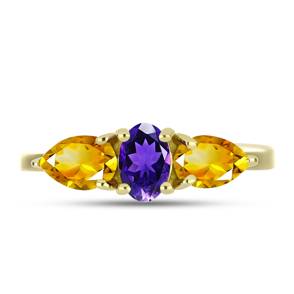 Goldplattierter Silberring mit marokkanischem Amethyst und Zitrin aus dem Ural 1 