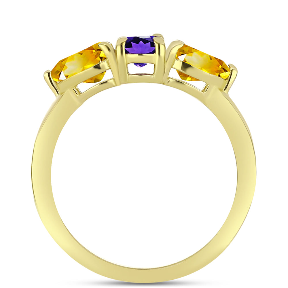 Goldplattierter Silberring mit marokkanischem Amethyst und Zitrin aus dem Ural