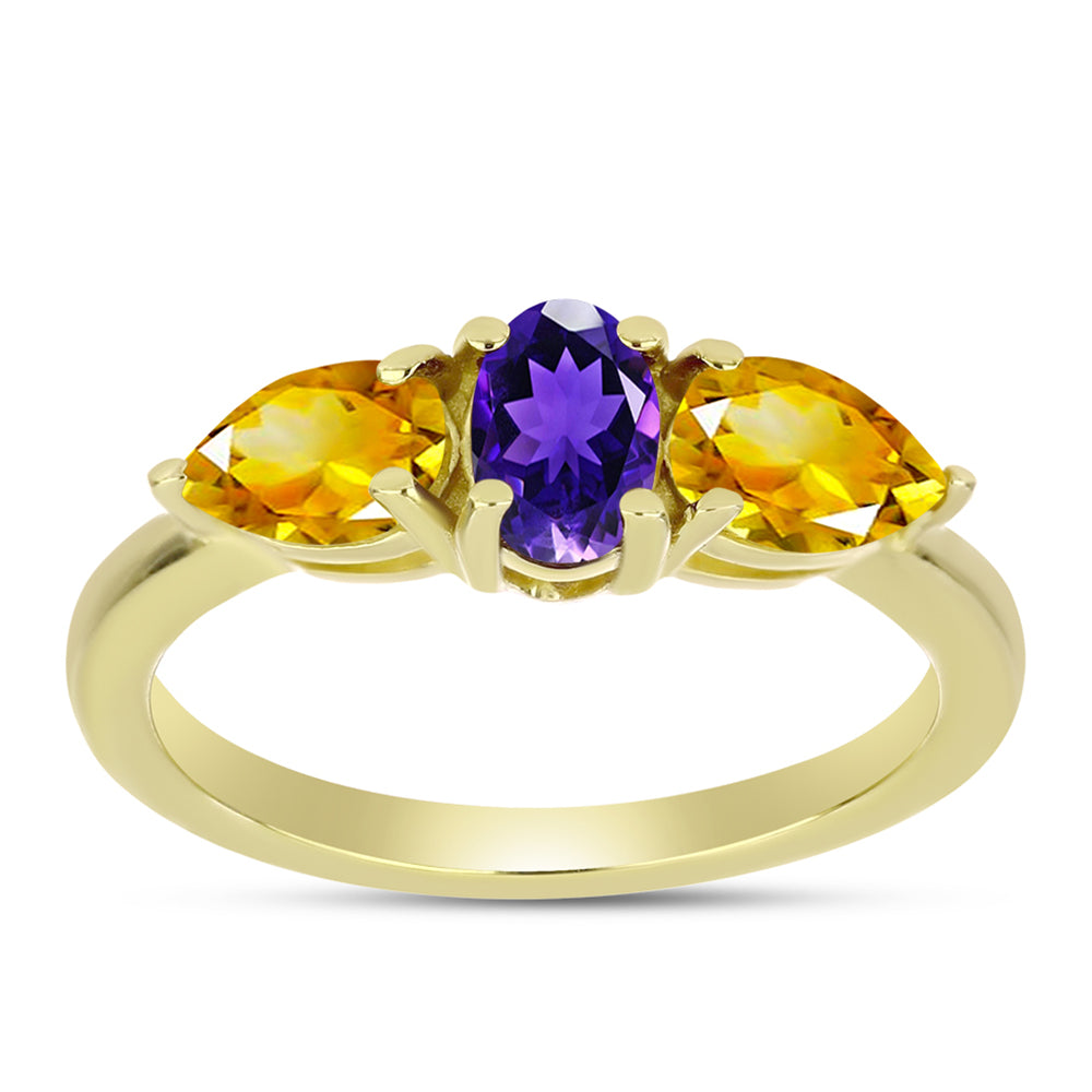 Goldplattierter Silberring mit marokkanischem Amethyst und Zitrin aus dem Ural 3 