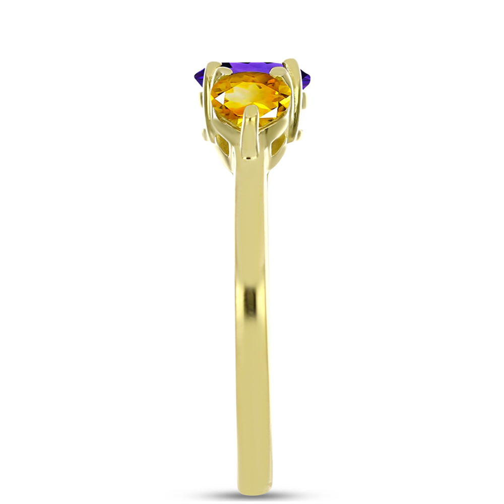 Goldplattierter Silberring mit marokkanischem Amethyst und Zitrin aus dem Ural 4 