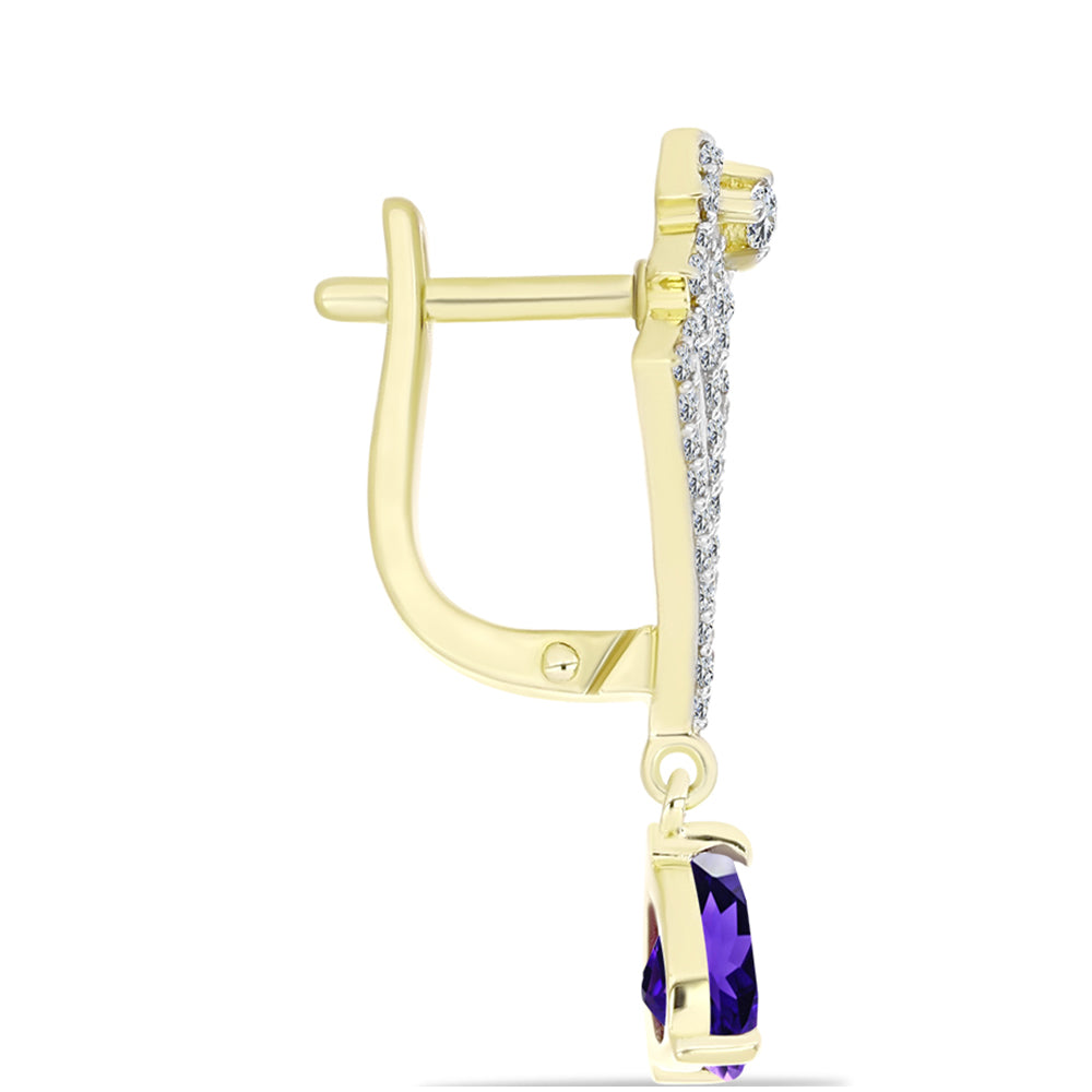 Goldplattierte Silberohrringe mit marokkanischem Amethyst und weißem Topas