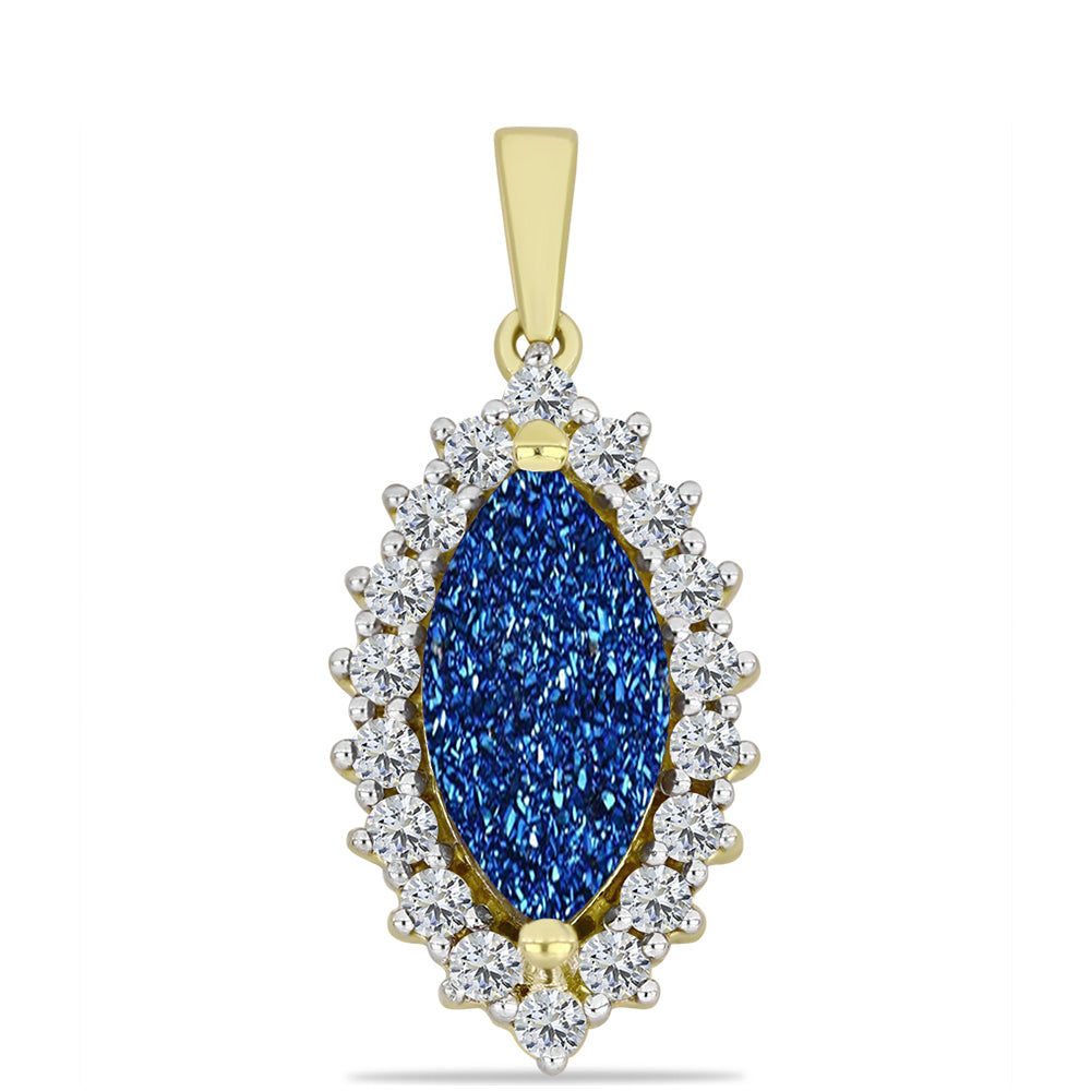 Goldplattierter Silberanhänger mit blauer Druse und weißem Topas 1 