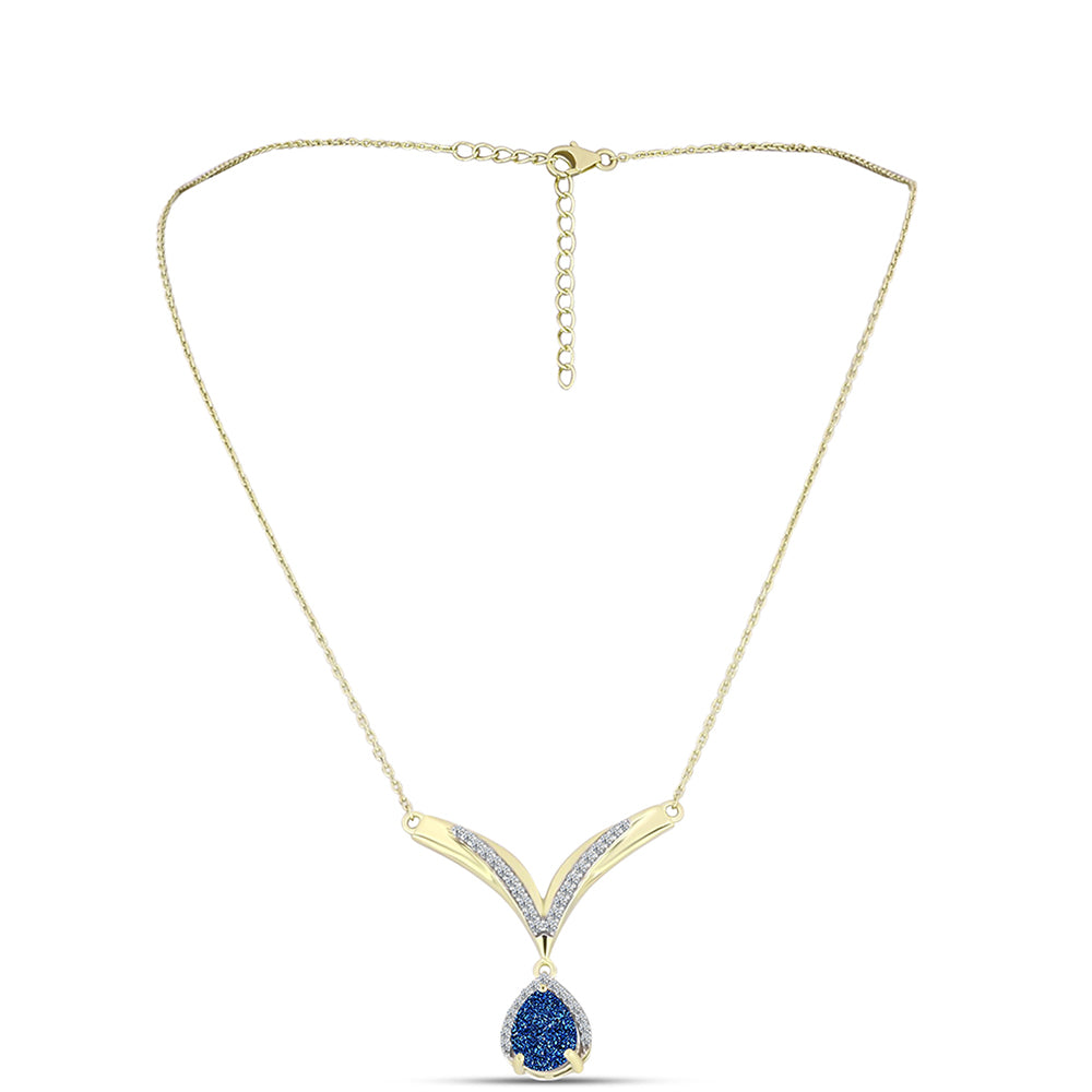 Goldplattierte Silberhalskette mit blauer Druse und weißem Topas 1 