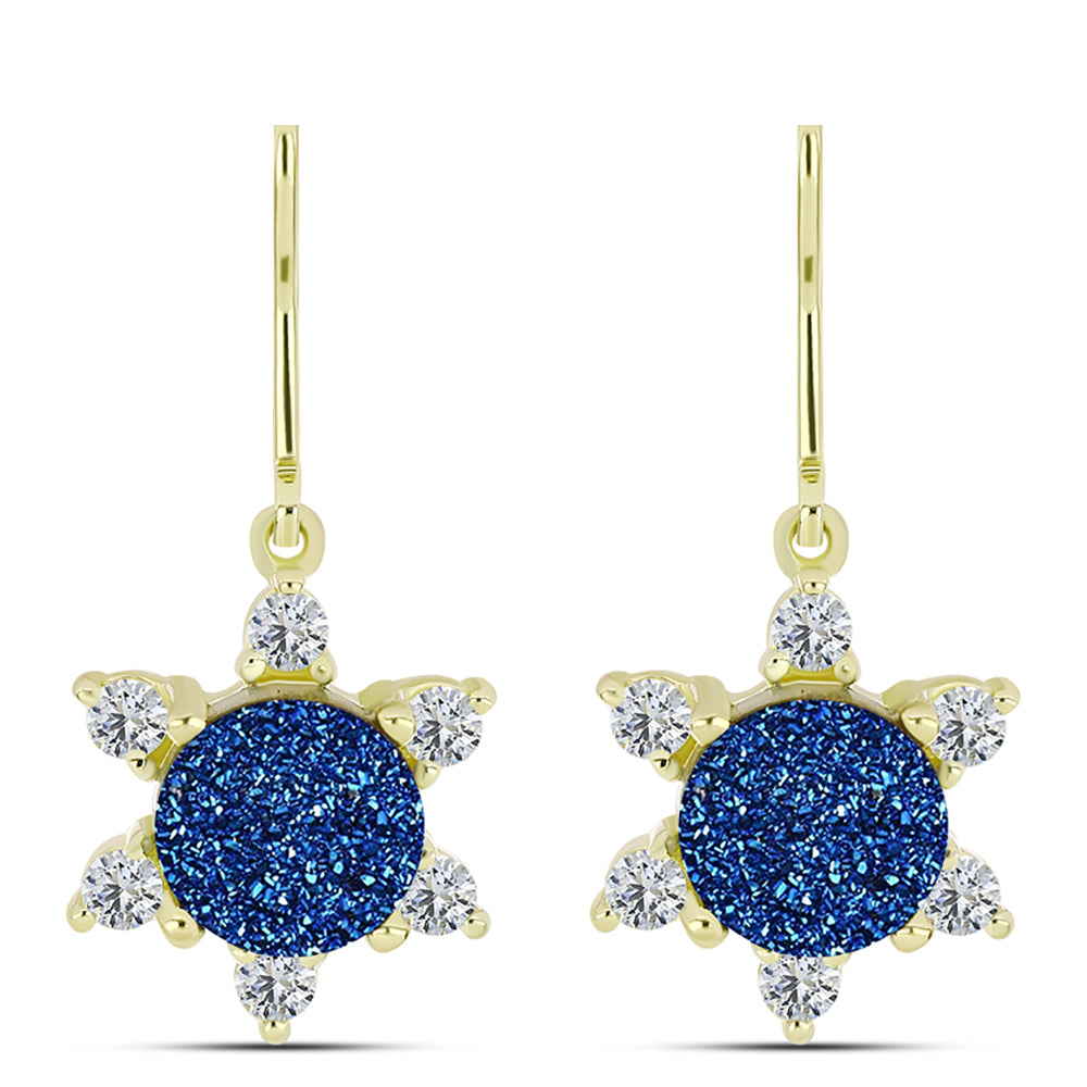 Goldplattierte Silberohrringe mit blauer Druse und weißem Topas 1 