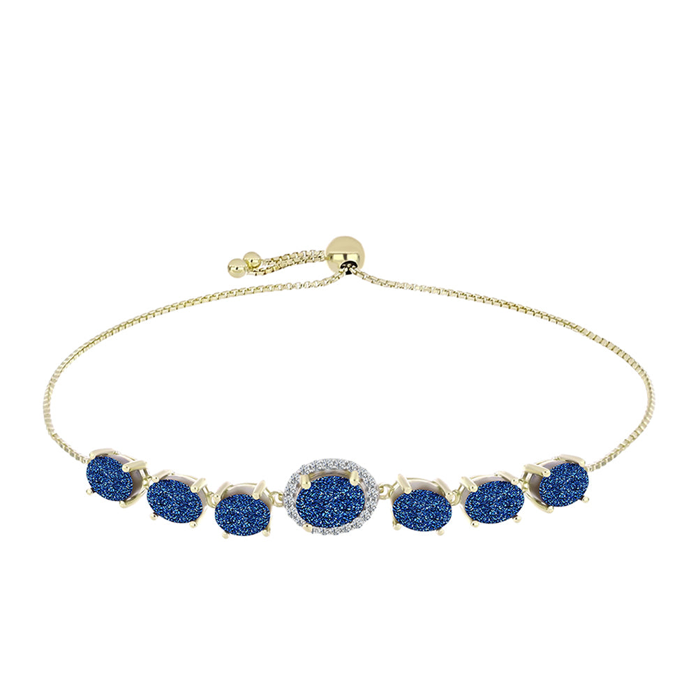 Goldplattiertes Silberarmband mit blauer Druse und weißem Topas 1 