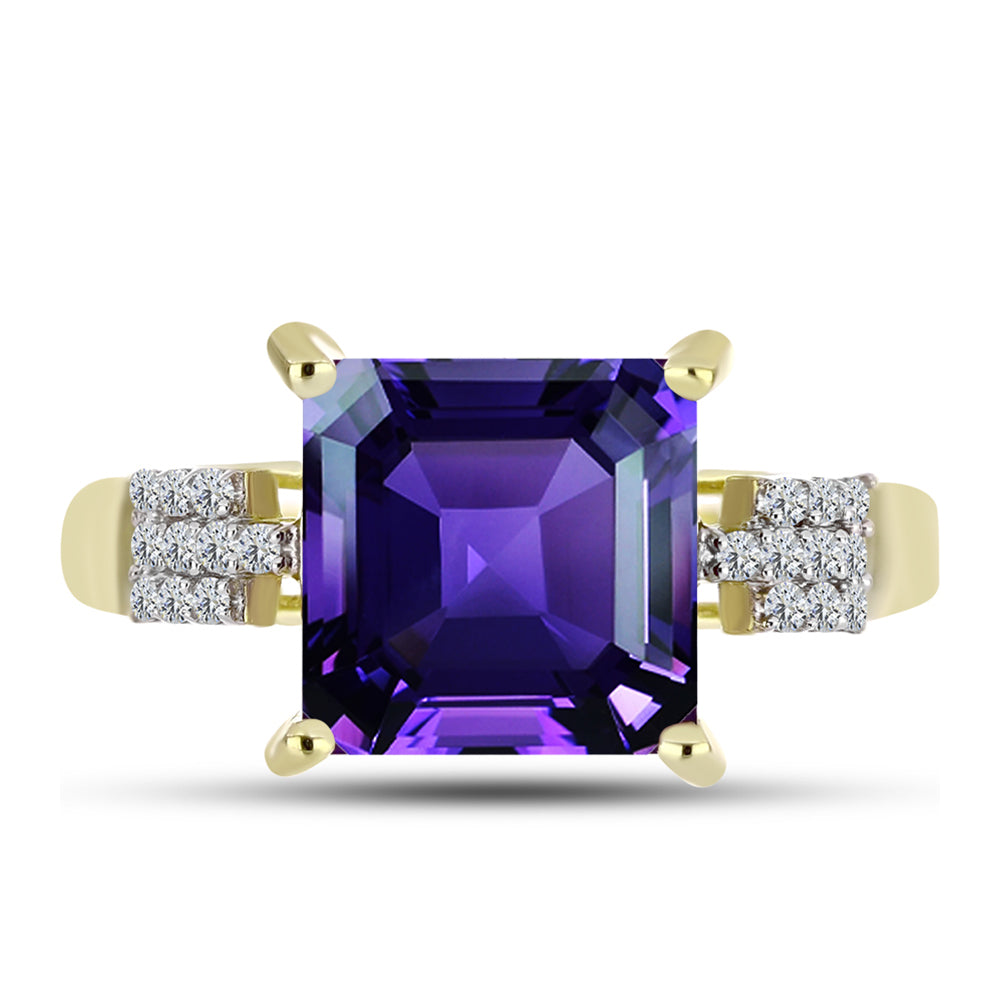 Goldplattierter Silberring mit marokkanischem Amethyst und weißem Topas 1 