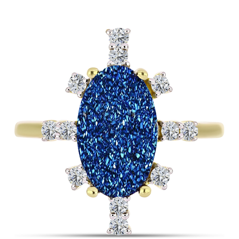 Goldplattierter Silberring mit blauer Druse und weißem Topas 1 