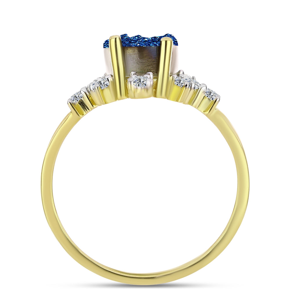 Goldplattierter Silberring mit blauer Druse und weißem Topas 4 