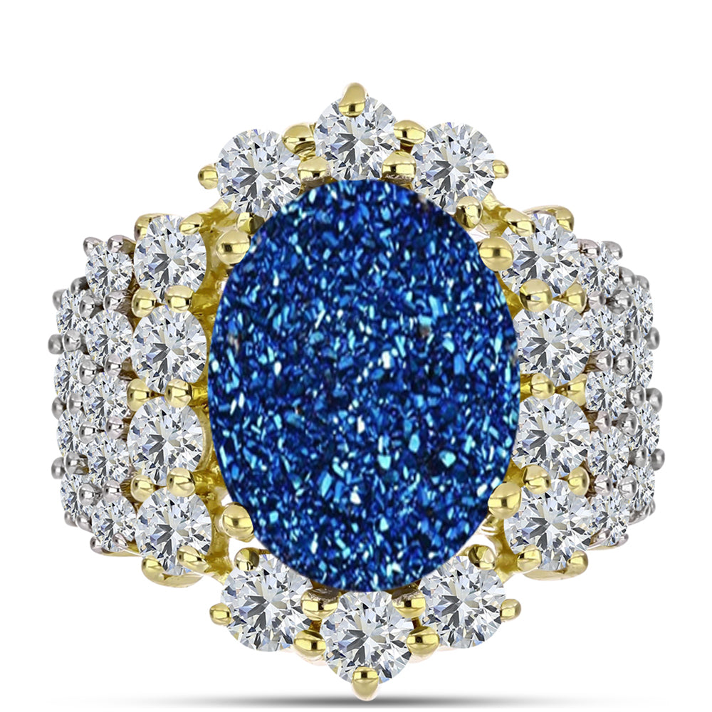 Goldplattierter Silberring mit blauer Druse und weißem Topas 1 