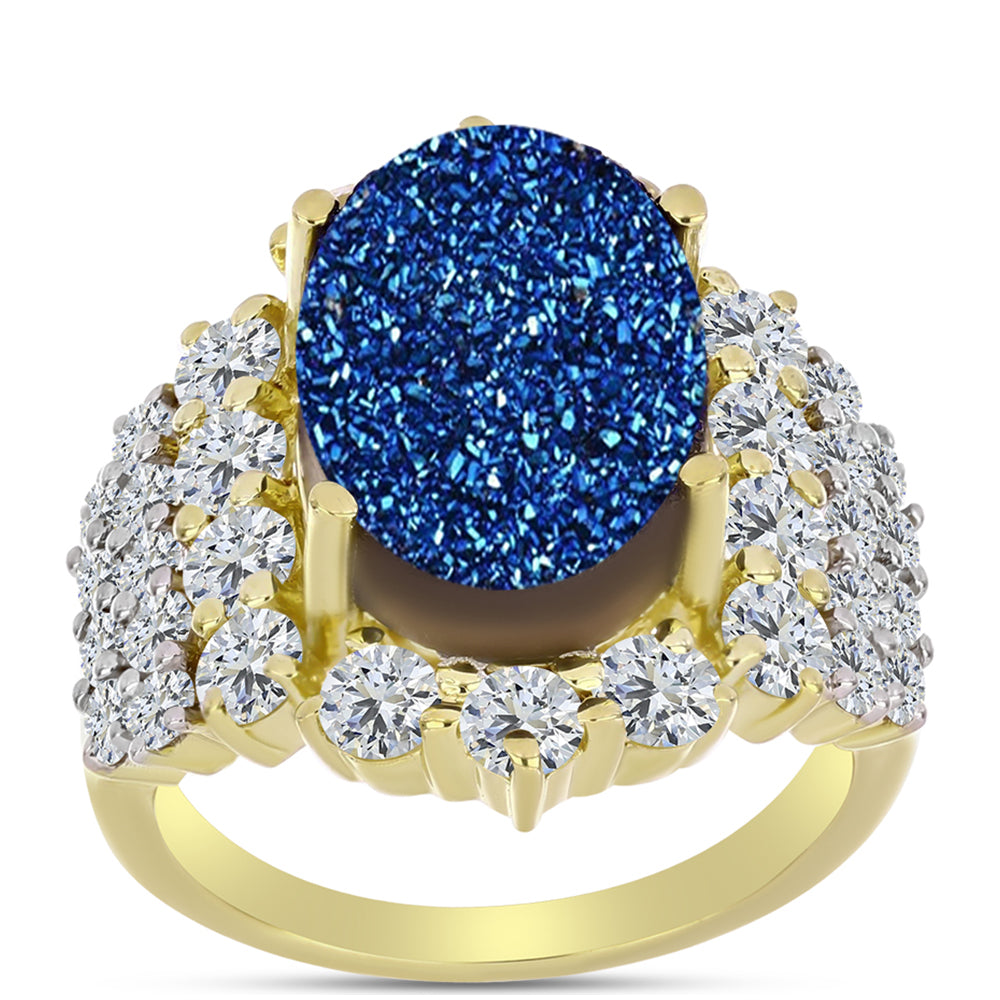 Goldplattierter Silberring mit blauer Druse und weißem Topas 3 