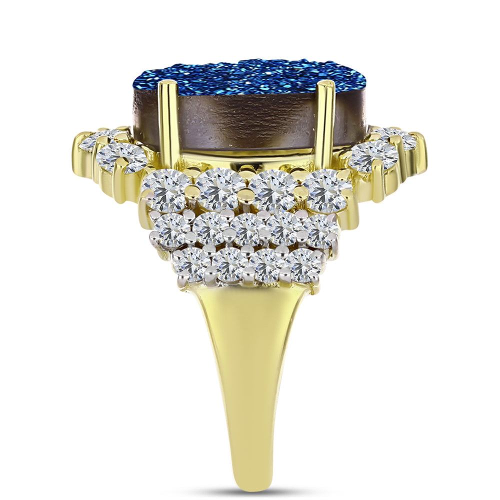 Goldplattierter Silberring mit blauer Druse und weißem Topas