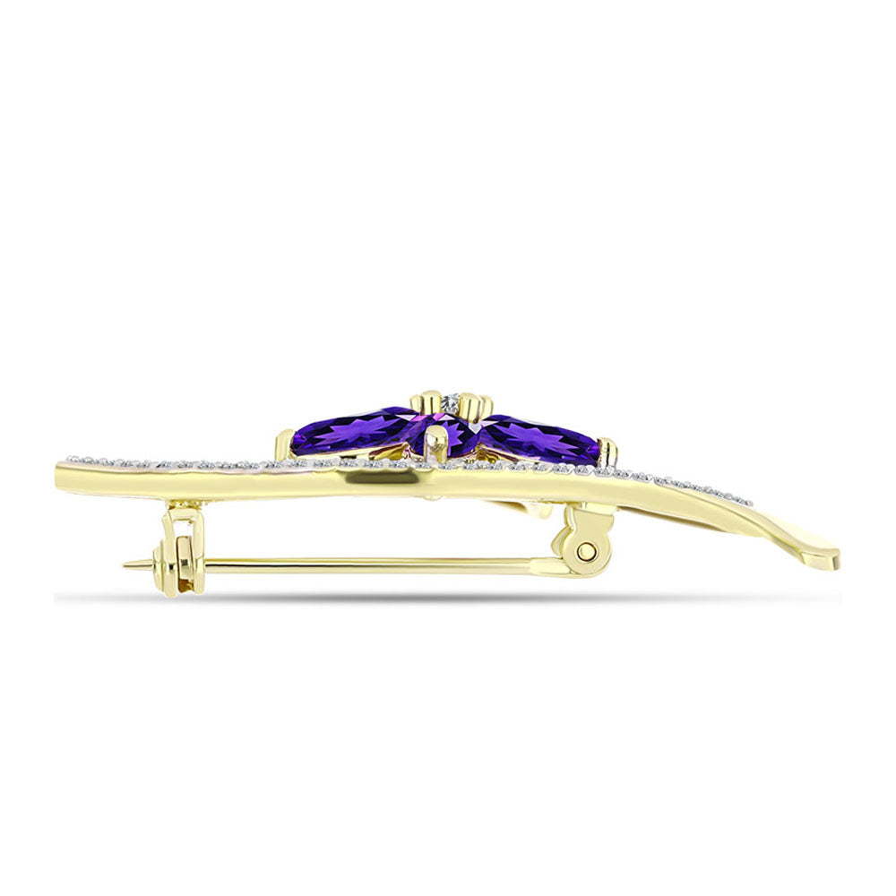 Goldplattierte Silberbrosche mit marokkanischem Amethyst und weißem Topas 2 