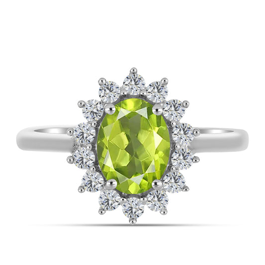 Silberring mit Peridot aus Changbai und weißem Topas