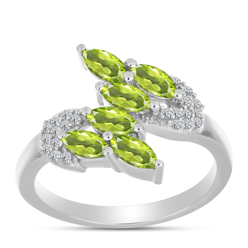 Silberring mit Peridot aus Changbai und weißem Topas