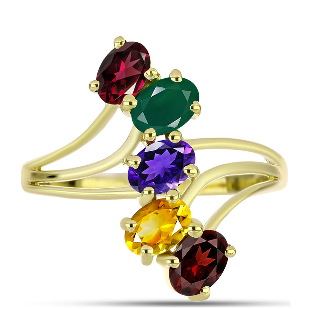Goldplattierter Silberring mit marokkanischem Amethyst und Zitrin aus dem Ural 1 