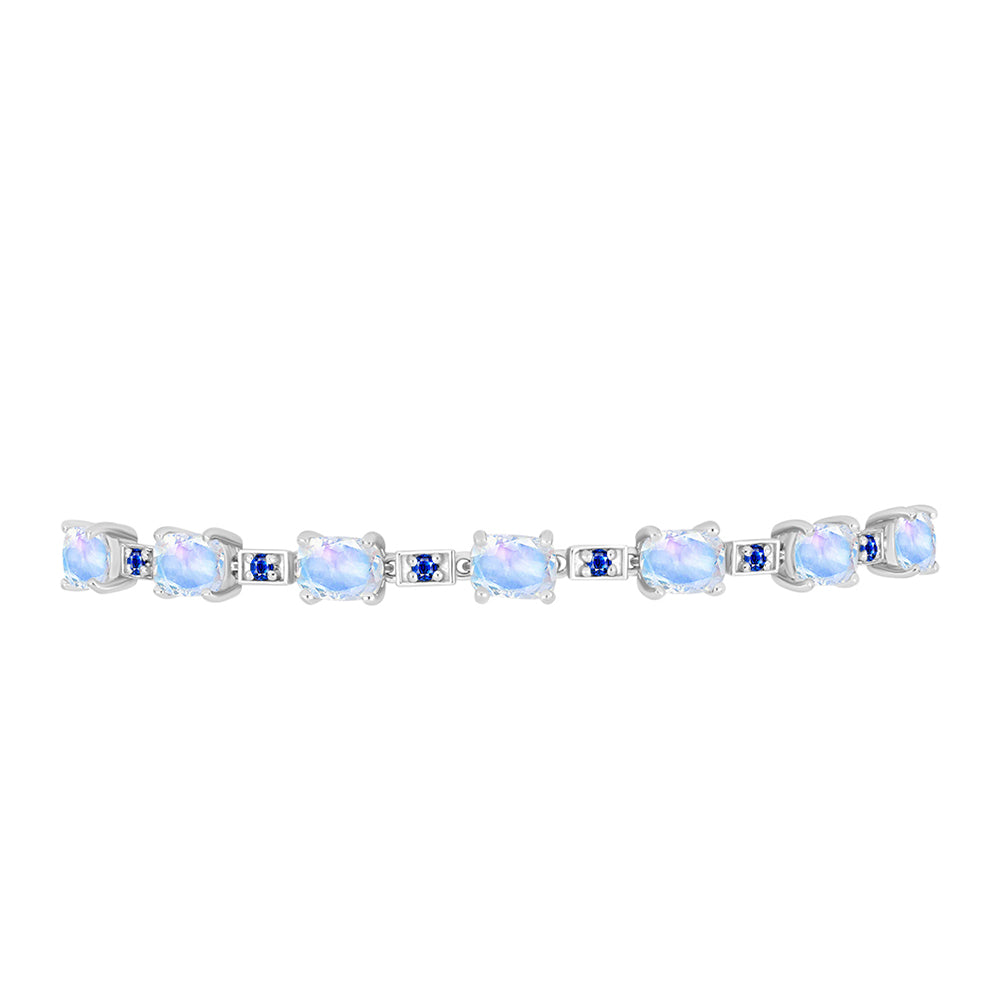 Silberarmband mit australischem blauem Saphir und Regenbogenmondstein 2 
