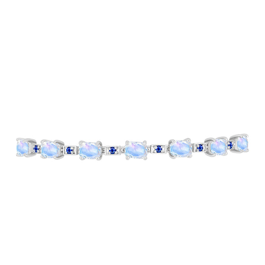 Silberarmband mit australischem blauem Saphir und Regenbogenmondstein